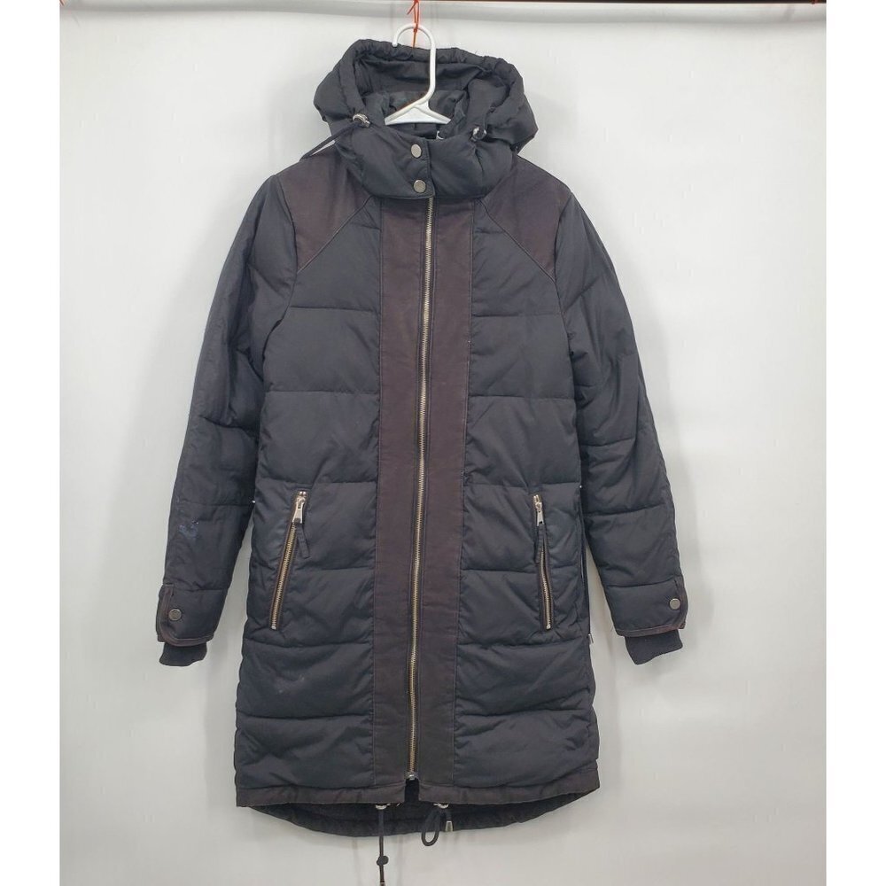 Whistles Full Zip Hooded Long Puffer Coat Jacket Size XS Womens Black Lined